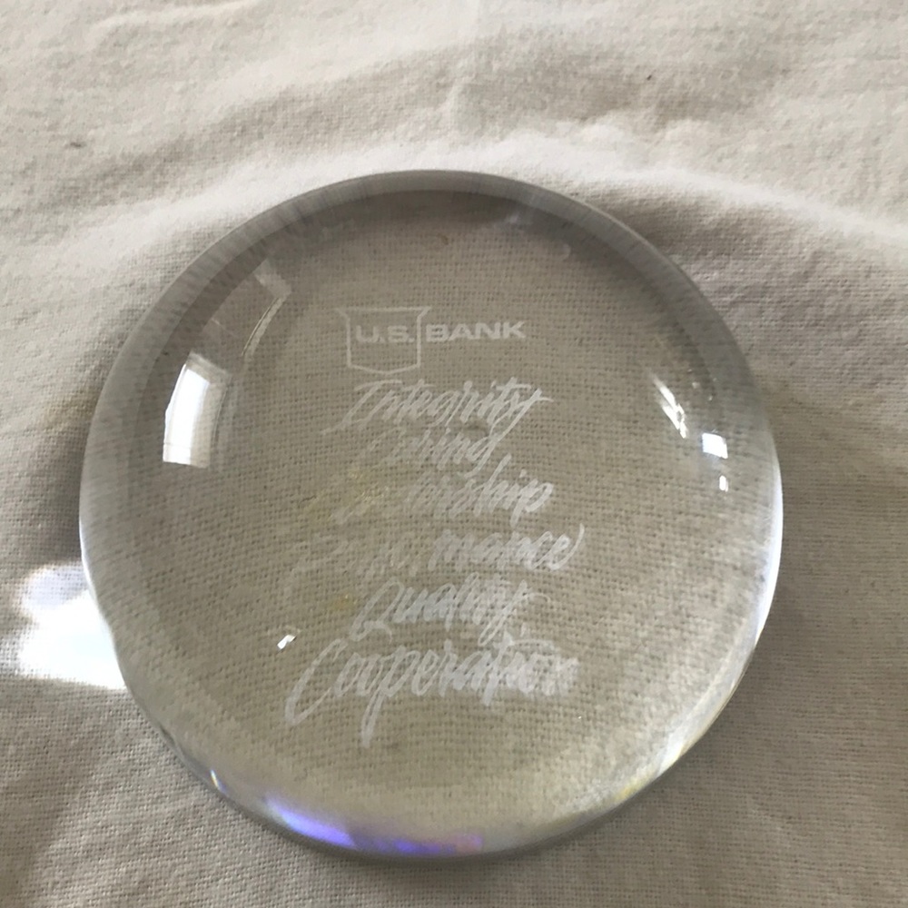 US Bank glass paperweight